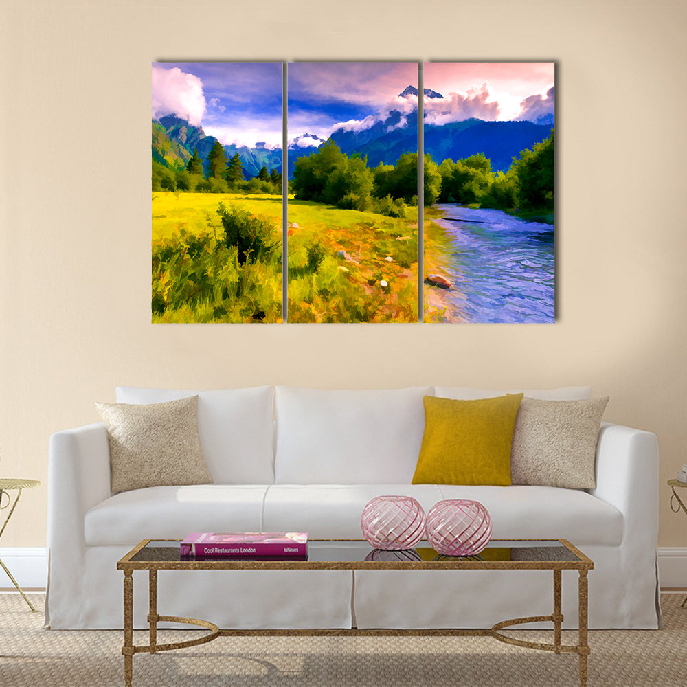 Digital artwork in watercolor painting style multi panel canvas wall art