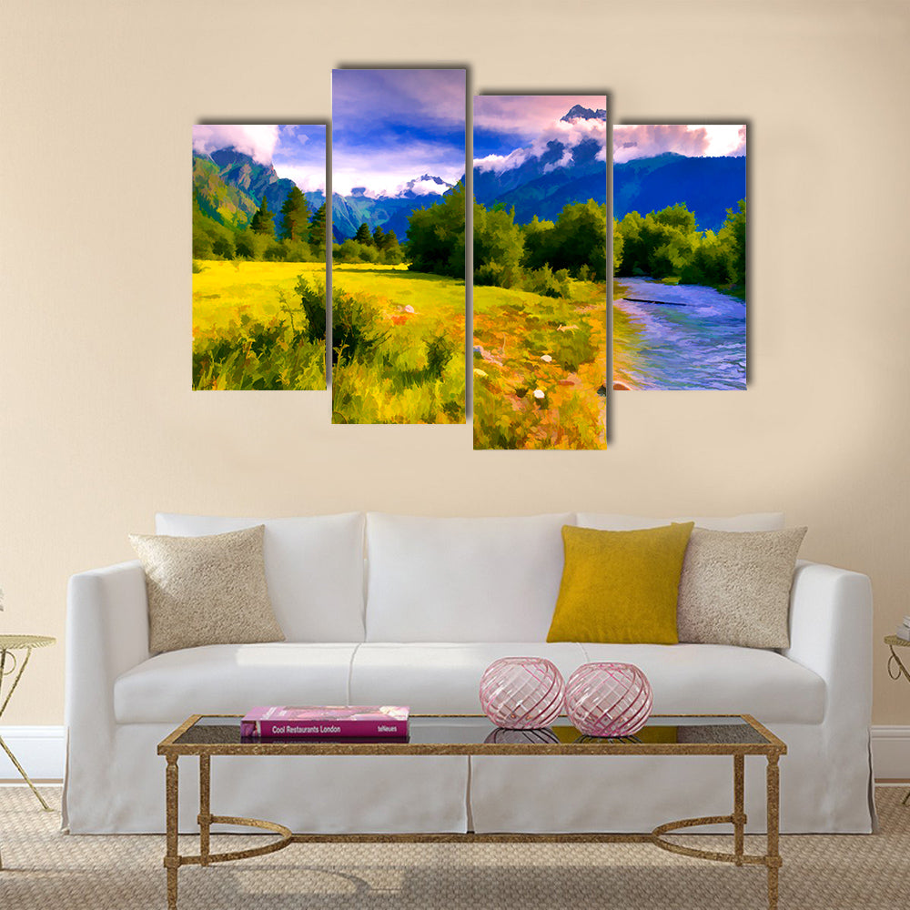 Digital artwork in watercolor painting style multi panel canvas wall art