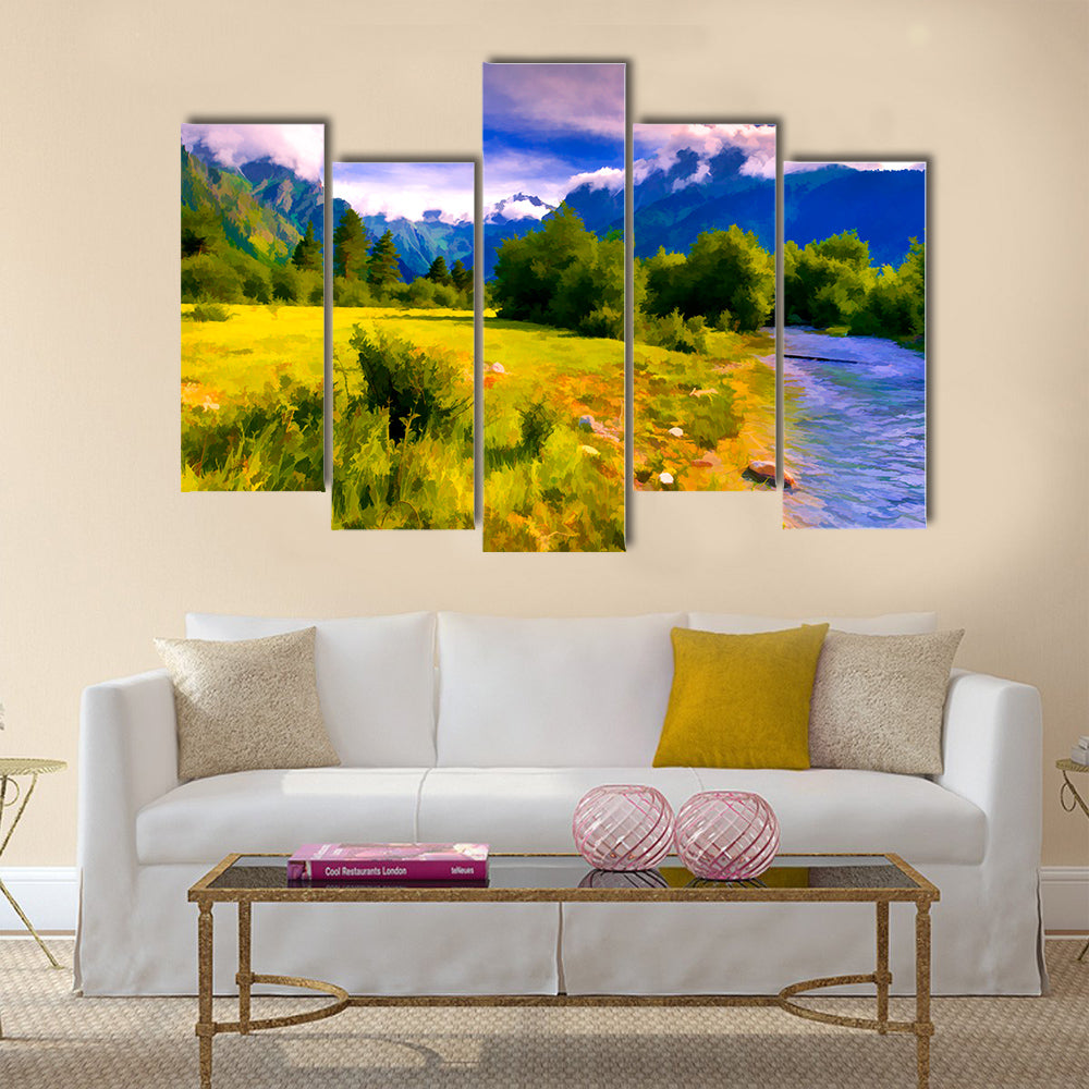 Digital artwork in watercolor painting style multi panel canvas wall art