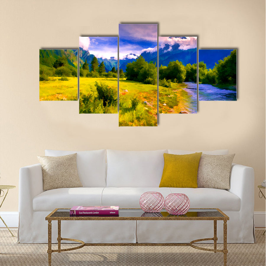 Digital artwork in watercolor painting style multi panel canvas wall art