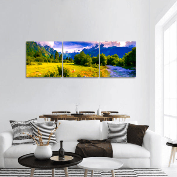 Digital artwork in watercolor painting style Fantastic landscape panoramic canvas wall art