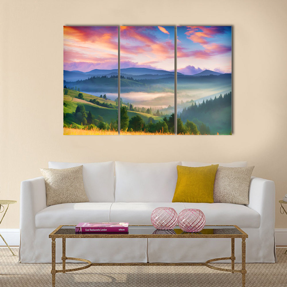 Digital artwork in watercolor painting style multi panel canvas wall art