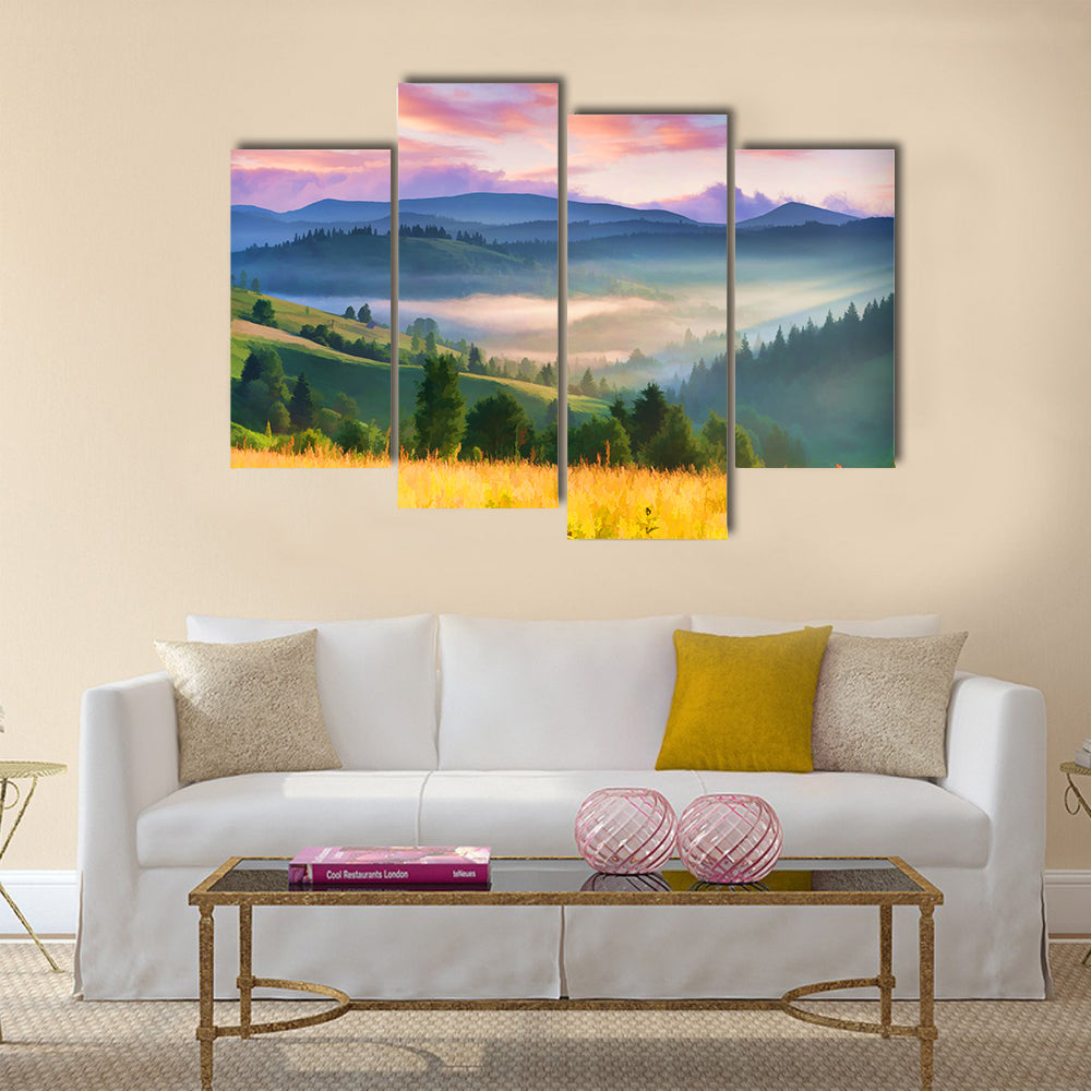 Digital artwork in watercolor painting style multi panel canvas wall art