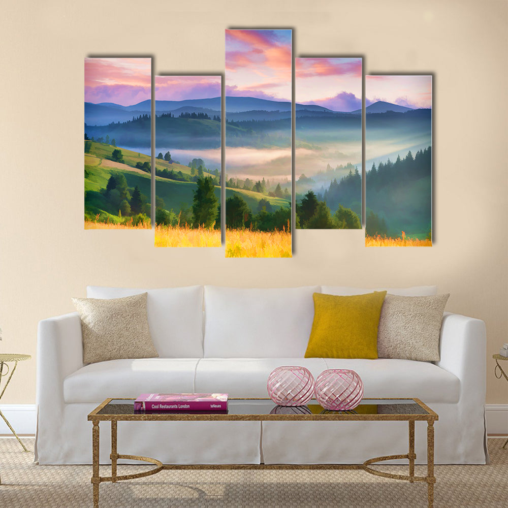 Digital artwork in watercolor painting style multi panel canvas wall art