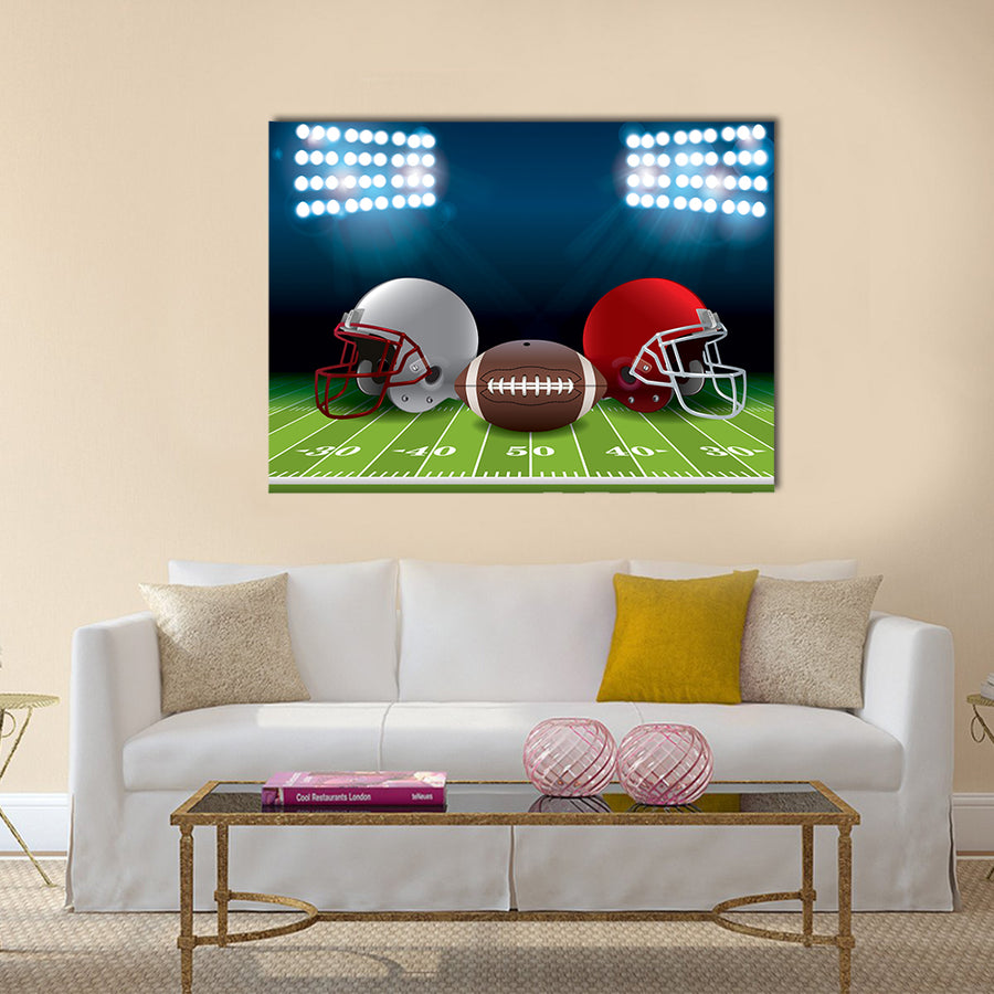 An American football stadium with helmets Multi panel canvas wall art