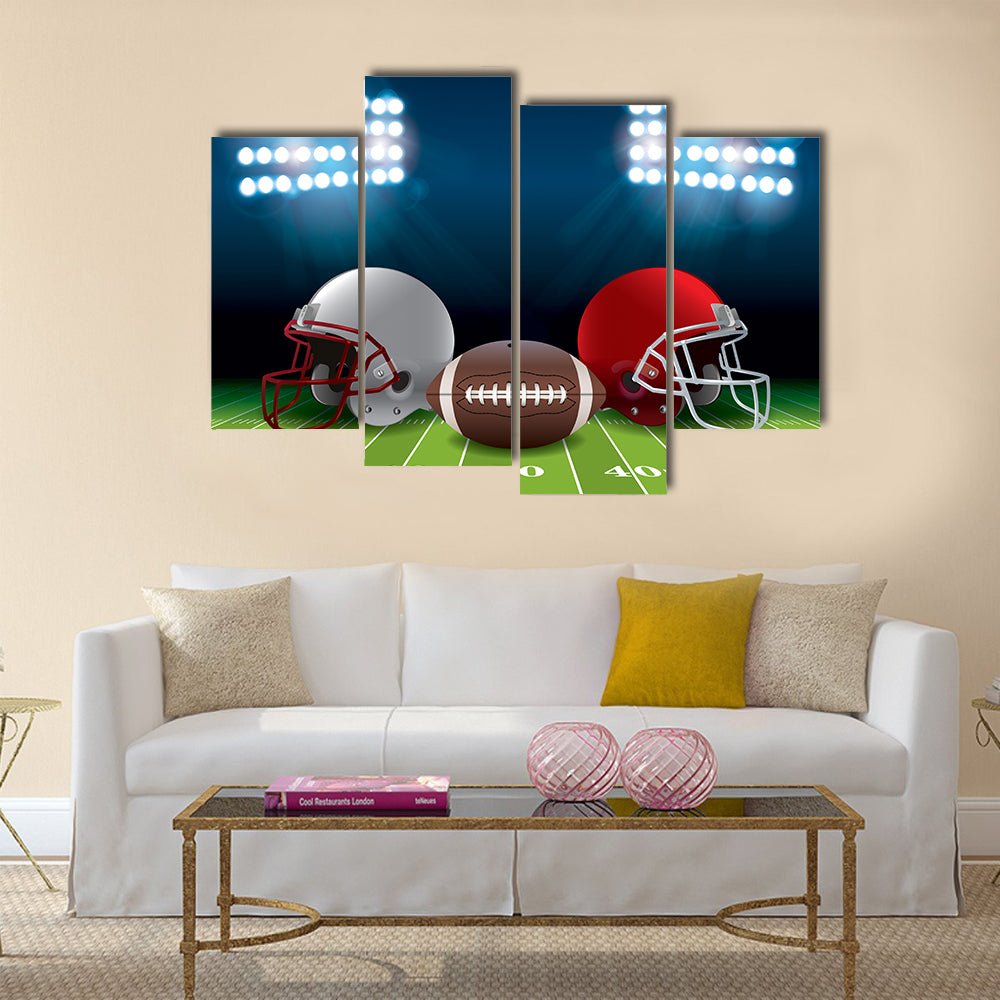 An American football stadium with helmets Multi panel canvas wall art