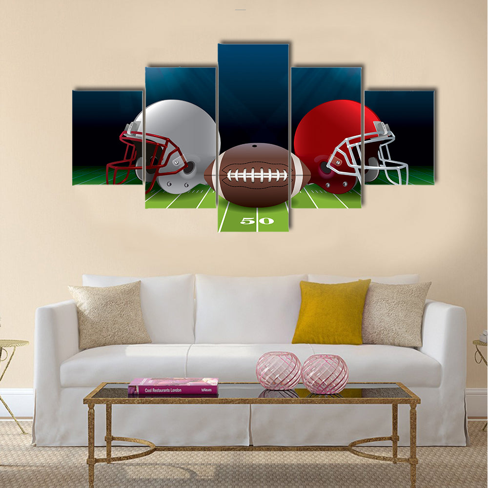An American football stadium with helmets Multi panel canvas wall art