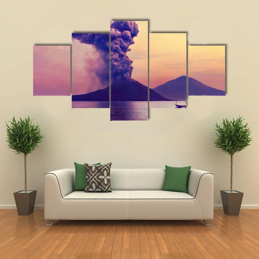 Volcano eruption at Anak Krakatau, Indonesia multi panel canvas wall art