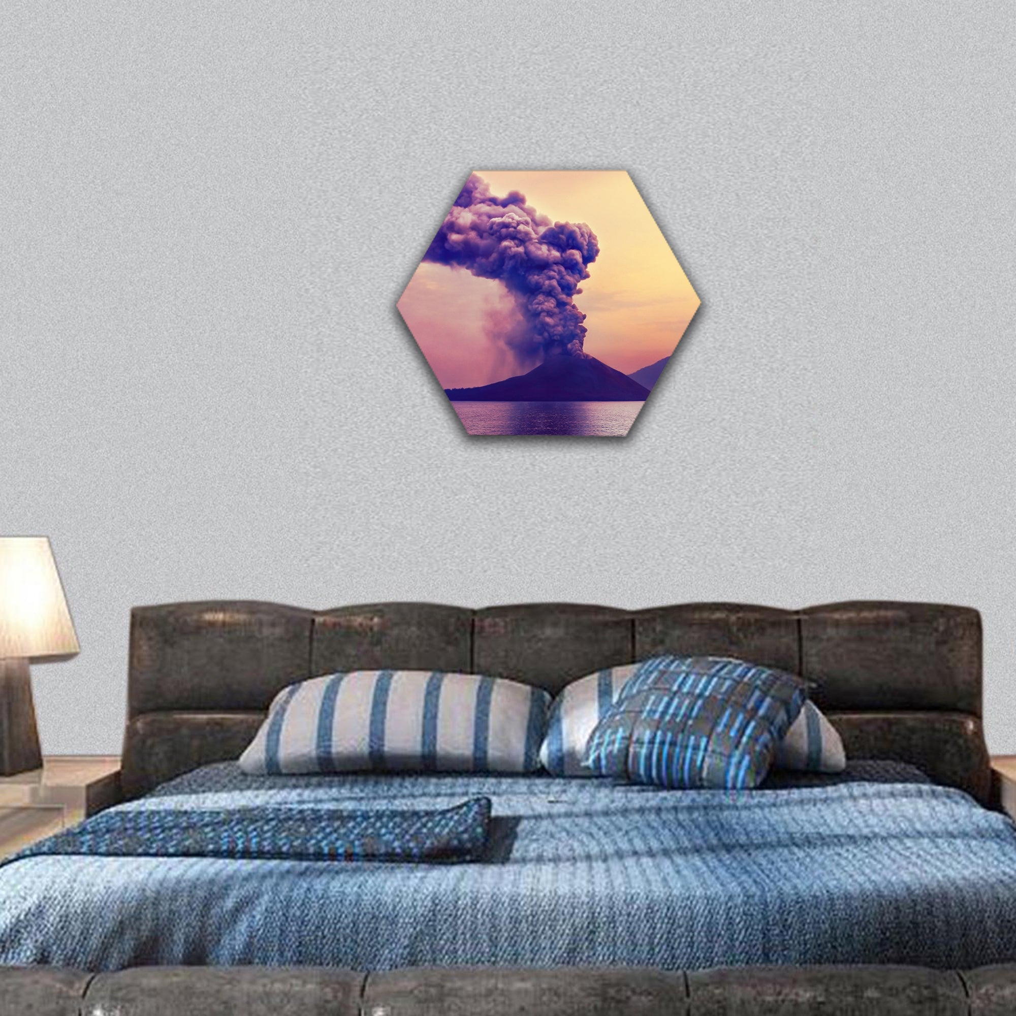Volcano eruption , Anak Krakatau, Indonesia hexagonal canvas wall art
