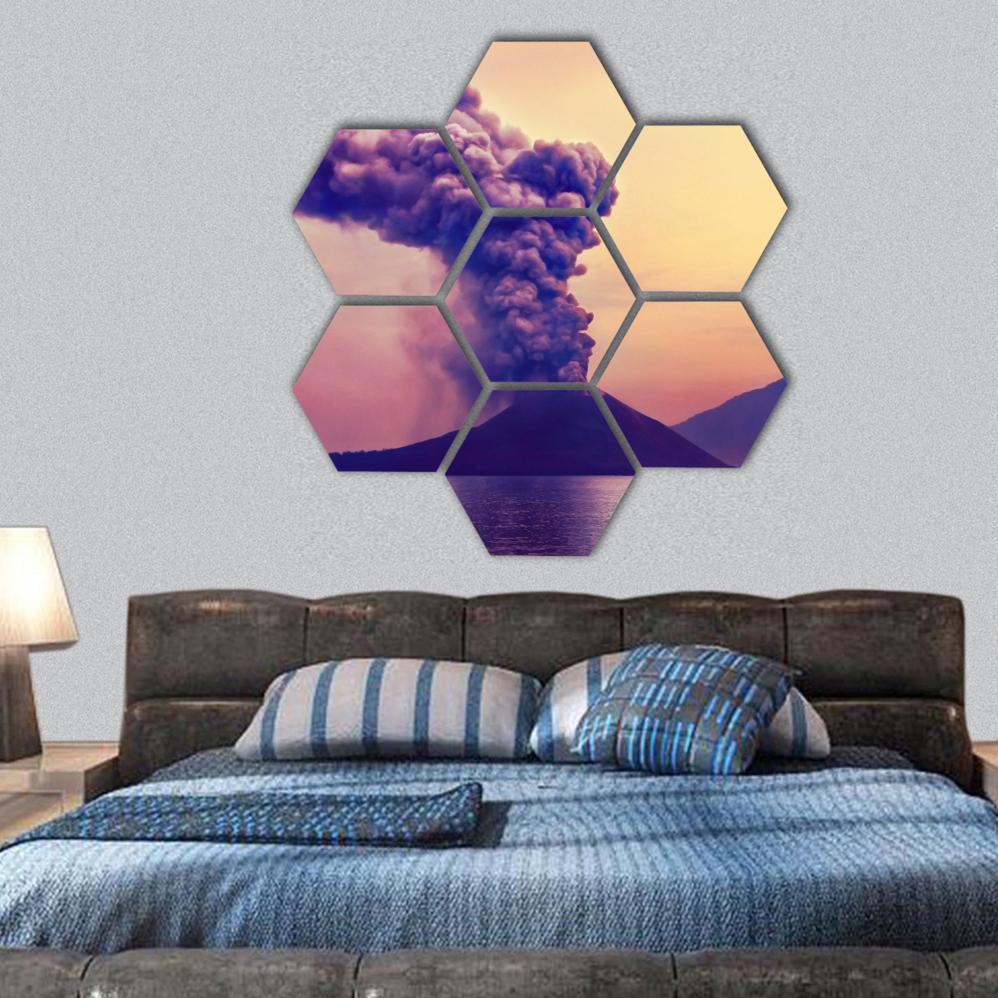 Volcano eruption , Anak Krakatau, Indonesia hexagonal canvas wall art