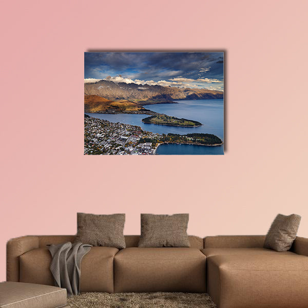View of Queenstown, Wakatipu Lake and Remarkables Mountains wall art.