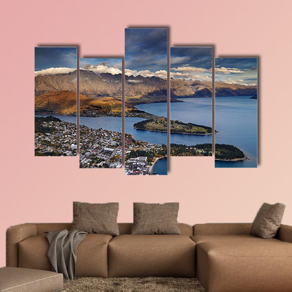 View of Queenstown, Wakatipu Lake and Remarkables Mountains wall art.