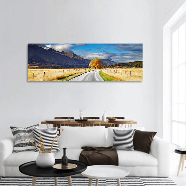 Mountain landscape with road panoramic canvas wall art