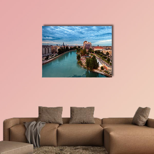 Vienna Danube Canal and the Herrmann beach bar at dusk wall art