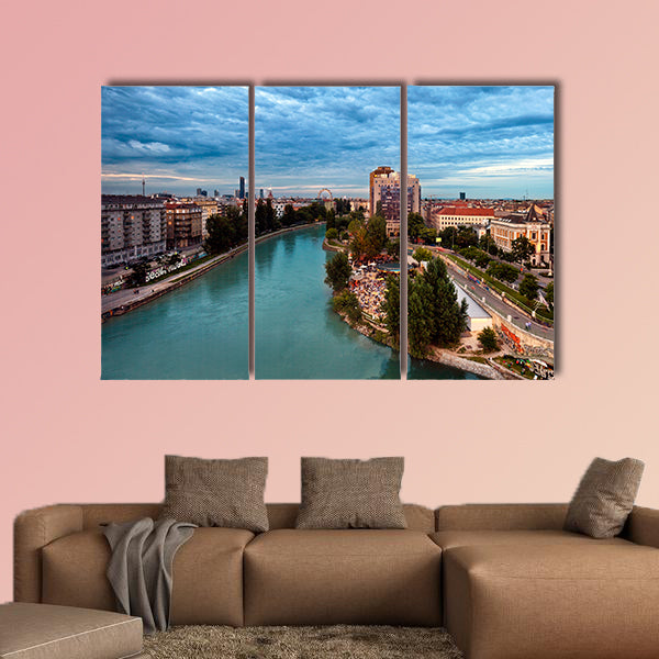 Vienna Danube Canal and the Herrmann beach bar at dusk wall art