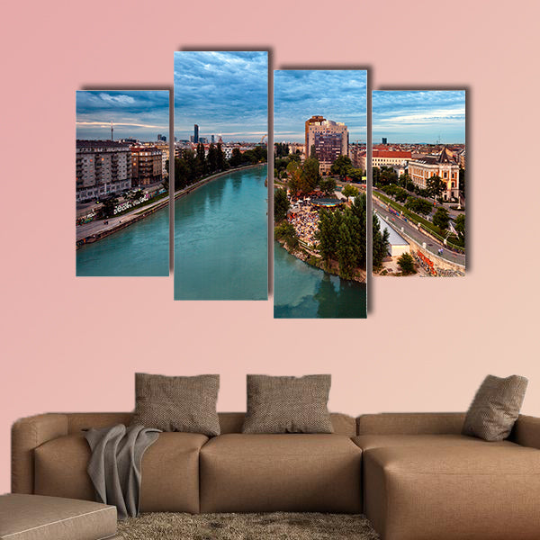 Vienna Danube Canal and the Herrmann beach bar at dusk wall art