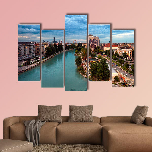 Vienna Danube Canal and the Herrmann beach bar at dusk wall art