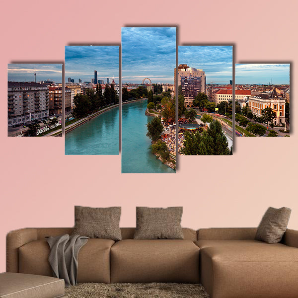 Vienna Danube Canal and the Herrmann beach bar at dusk wall art