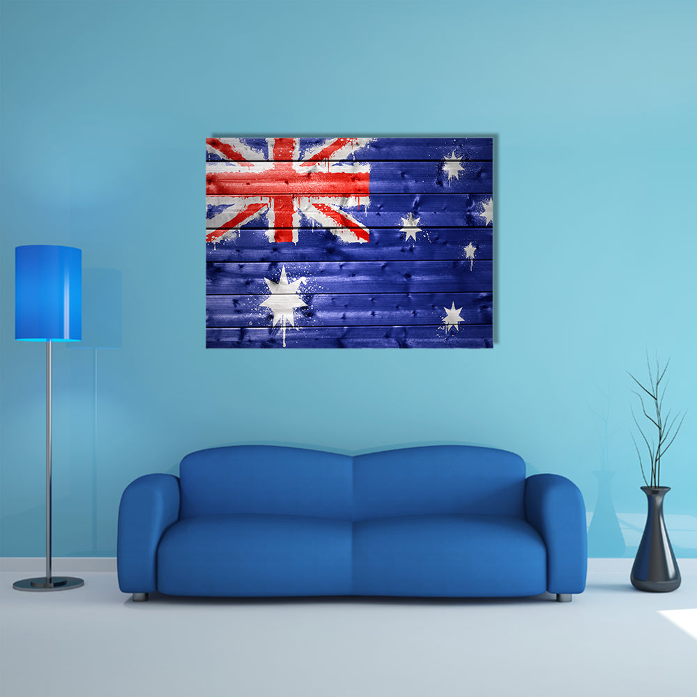 Colorful painted Australian flag on a wooden texture Multi panel canvas wall art