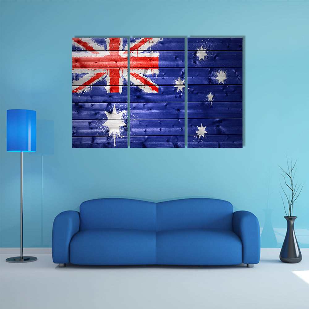 Colorful painted Australian flag on a wooden texture Multi panel canvas wall art
