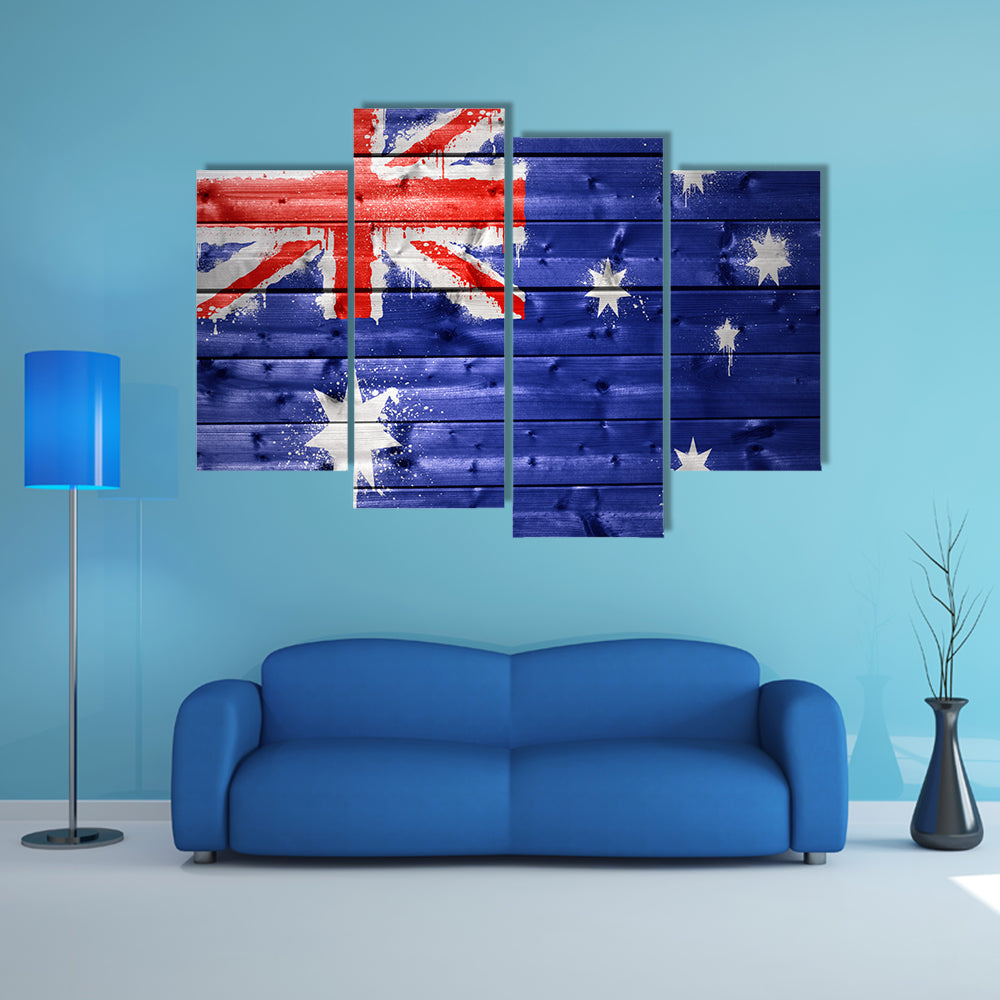 Colorful painted Australian flag on a wooden texture Multi panel canvas wall art