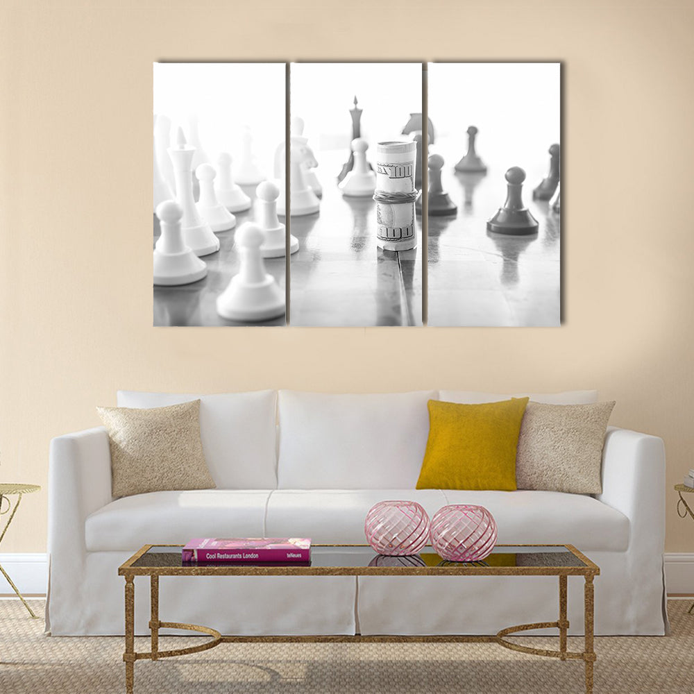 Black and white conceptual photo of wrapped money multi panel canvas wall art