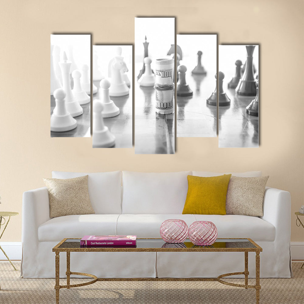 Black and white conceptual photo of wrapped money multi panel canvas wall art