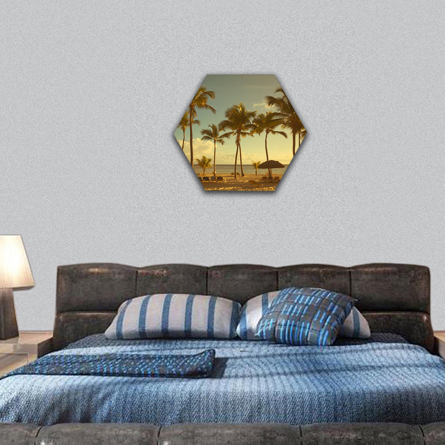 Art beautiful retro seaside view background hexagonal canvas wall art