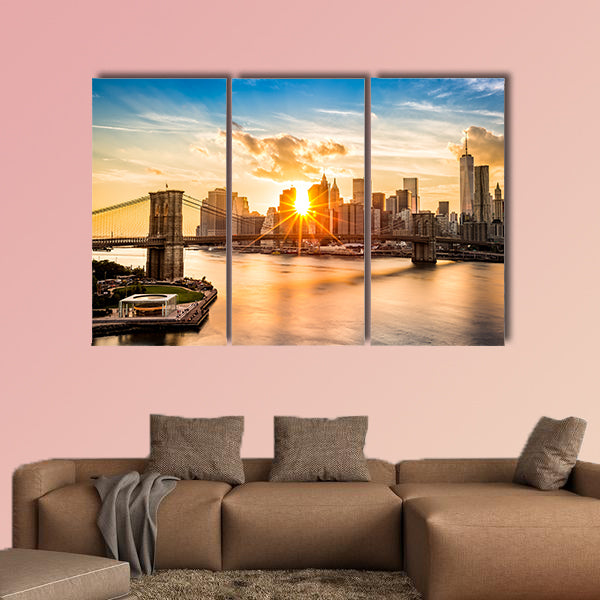 Brooklyn Bridge and the Lower Manhattan skyline multi panel canvas wall art