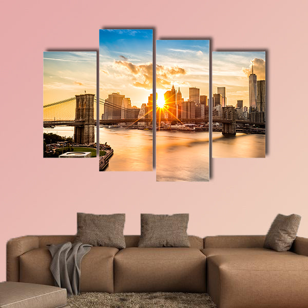 Brooklyn Bridge and the Lower Manhattan skyline multi panel canvas wall art