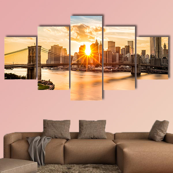 Brooklyn Bridge and the Lower Manhattan skyline multi panel canvas wall art