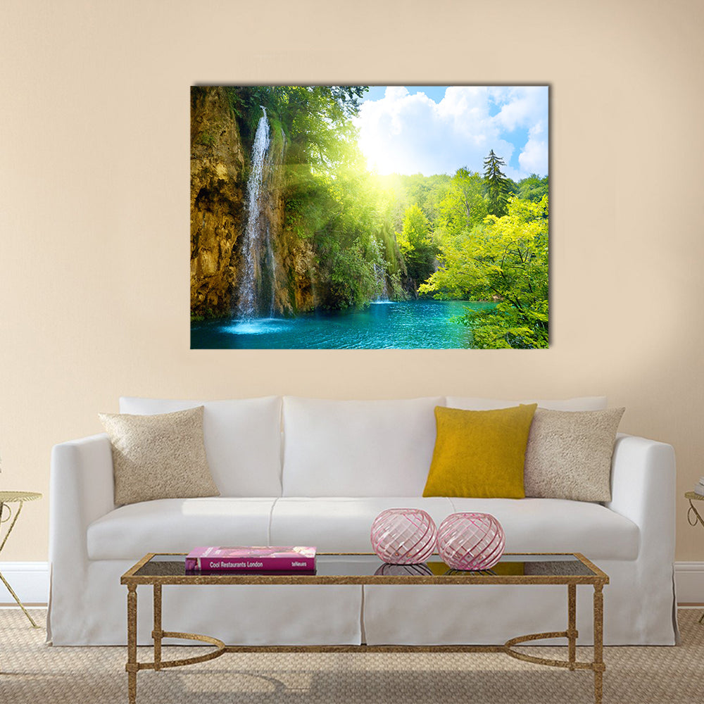 Waterfalls in deep forest Multi Panel Canvas Wall Art