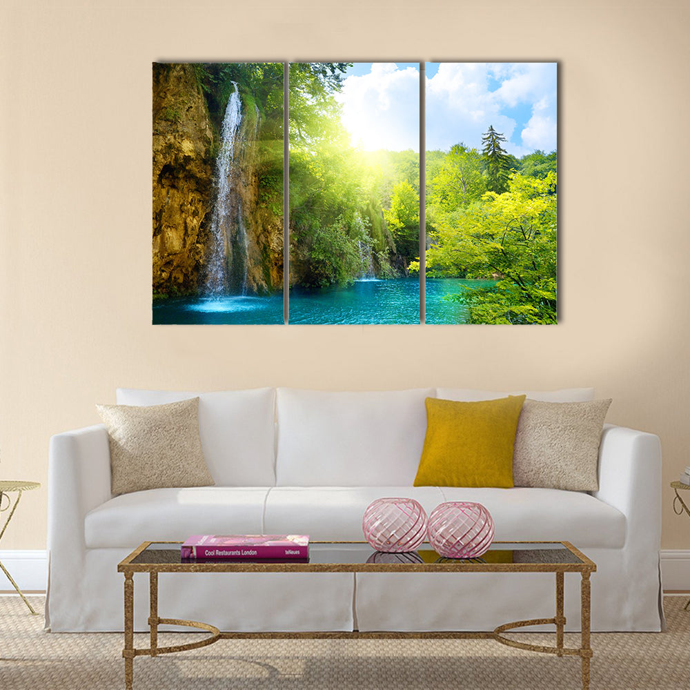 Waterfalls in deep forest Multi Panel Canvas Wall Art