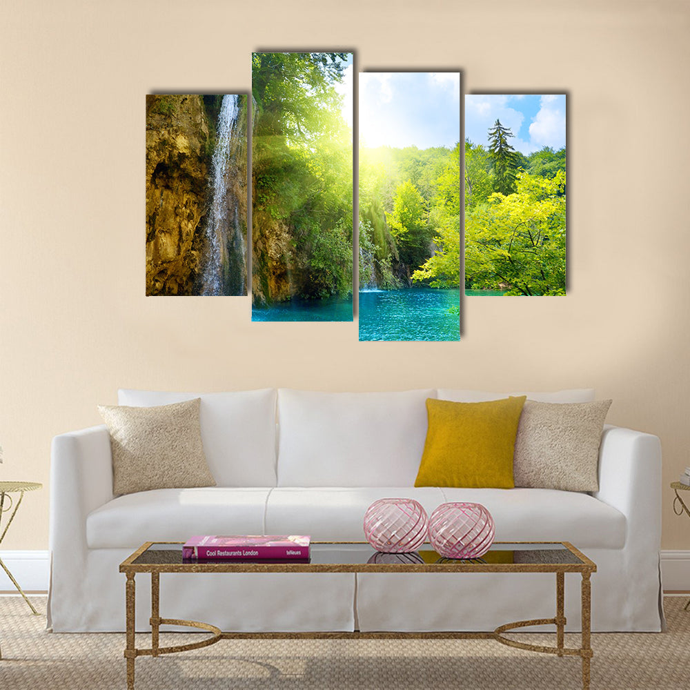 Waterfalls in deep forest Multi Panel Canvas Wall Art
