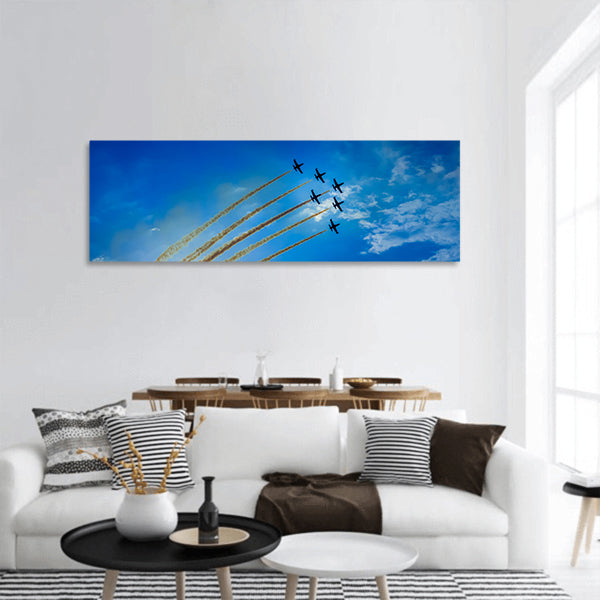 Airplanes on airshow panoramic canvas wall art