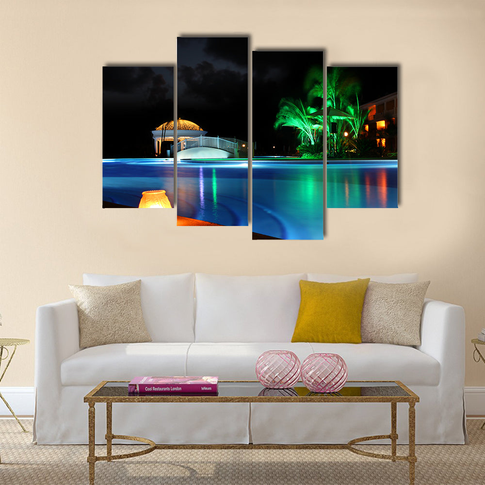 A Beautiful Resort At The Night Multi Panel Canvas Wall Art