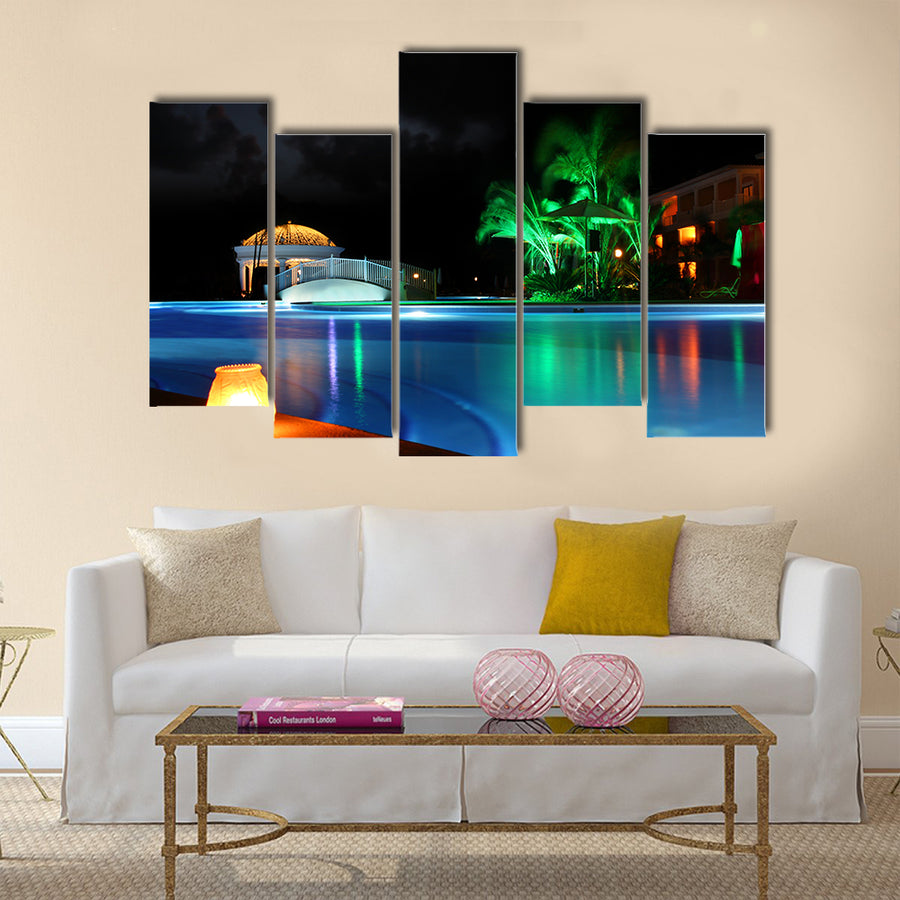 A Beautiful Resort At The Night Multi Panel Canvas Wall Art