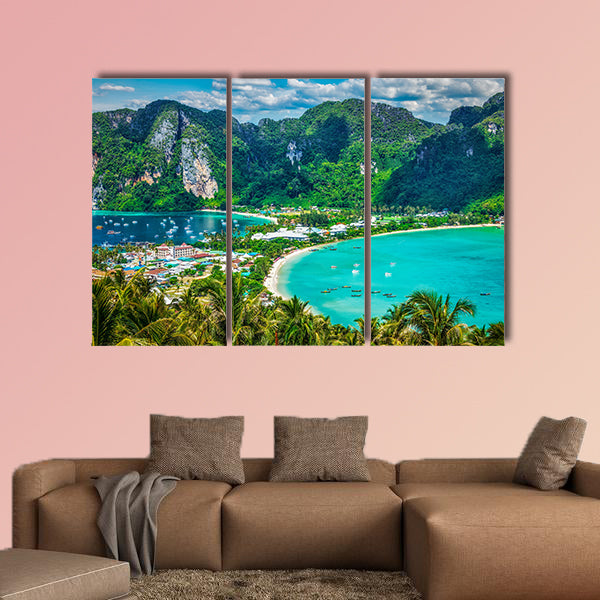 Tropical beach Cote d'Or at sunset, Seychelles multi panel canvas wall art