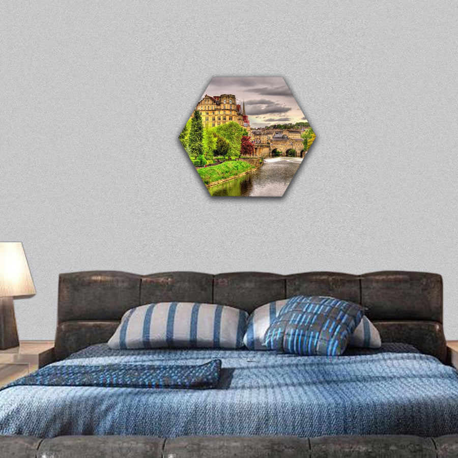 Bath town over the River Avon hexagonal canvas wall art