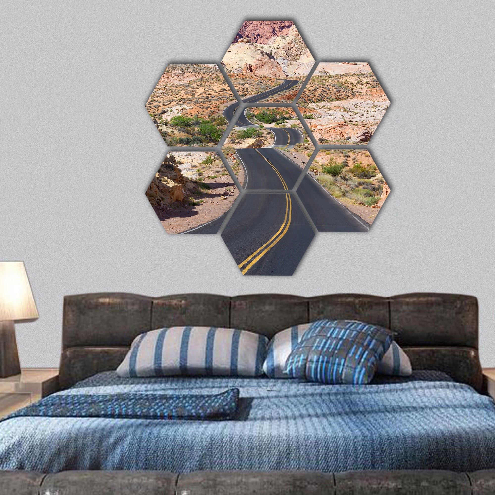 Desert Winding Road hexagonal canvas wall art