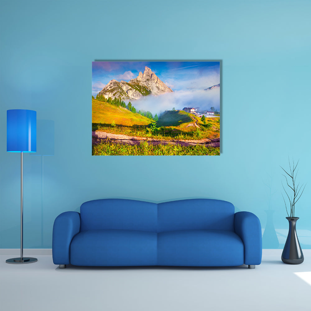 Fantastic Summer Landscape On The Sass De Stria Mountain Range Multi Panel Canvas Wall Art