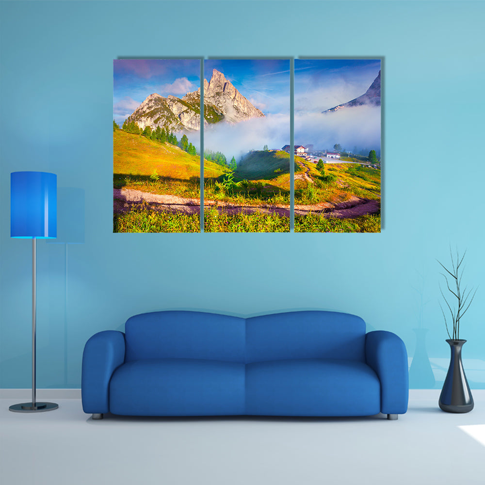 Fantastic Summer Landscape On The Sass De Stria Mountain Range Multi Panel Canvas Wall Art