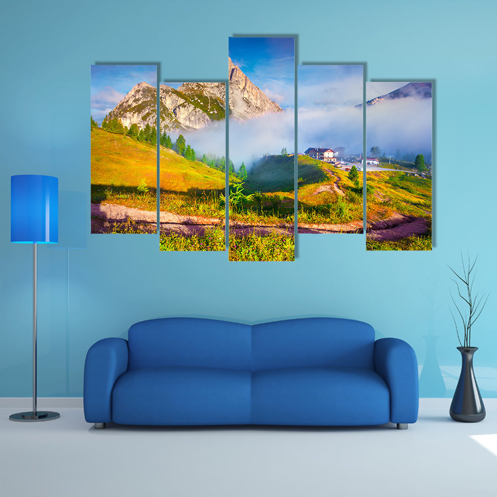 Fantastic Summer Landscape On The Sass De Stria Mountain Range Multi Panel Canvas Wall Art