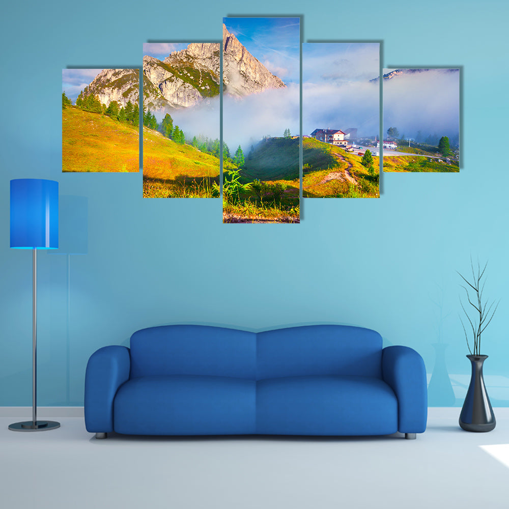 Fantastic Summer Landscape On The Sass De Stria Mountain Range Multi Panel Canvas Wall Art