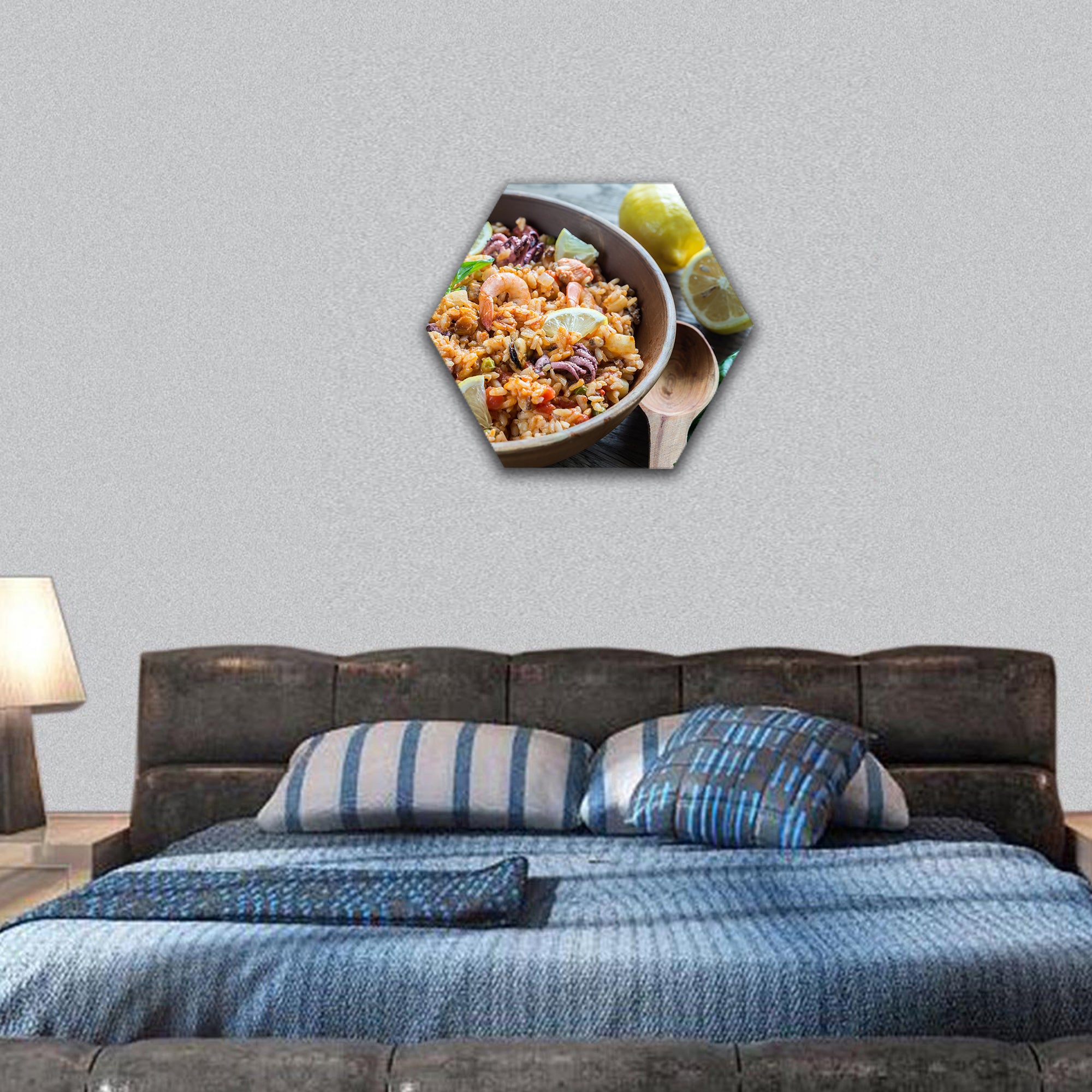 Seafood paella hexagonal canvas wall art