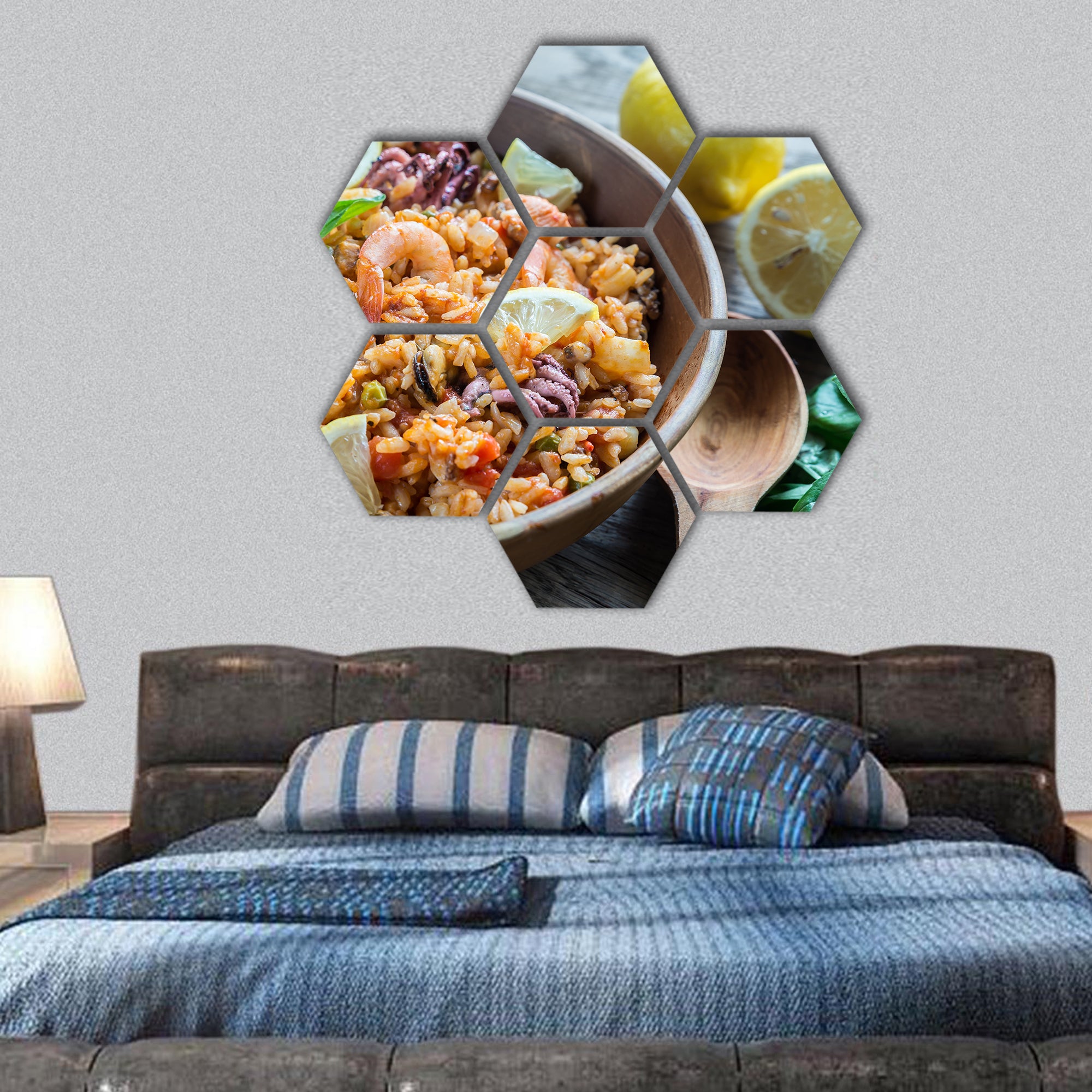 Seafood paella hexagonal canvas wall art