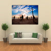 Beach volleyball silhouette at sunset Multi panel canvas wall art