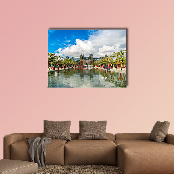 Rijksmuseum Amsterdam museum with words I Amsterdam in a summer day multi panel canvas wall art