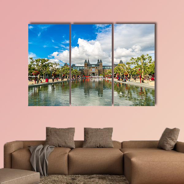 Rijksmuseum Amsterdam museum with words I Amsterdam in a summer day multi panel canvas wall art