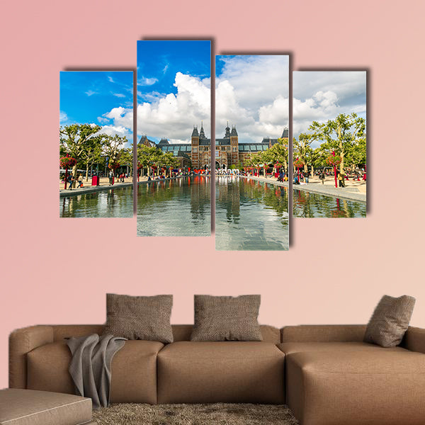 Rijksmuseum Amsterdam museum with words I Amsterdam in a summer day multi panel canvas wall art